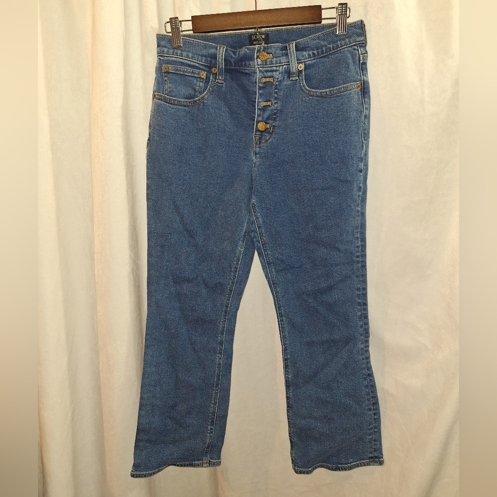 J. Crew Mid-Rise Flare Crop Jeans in Blue